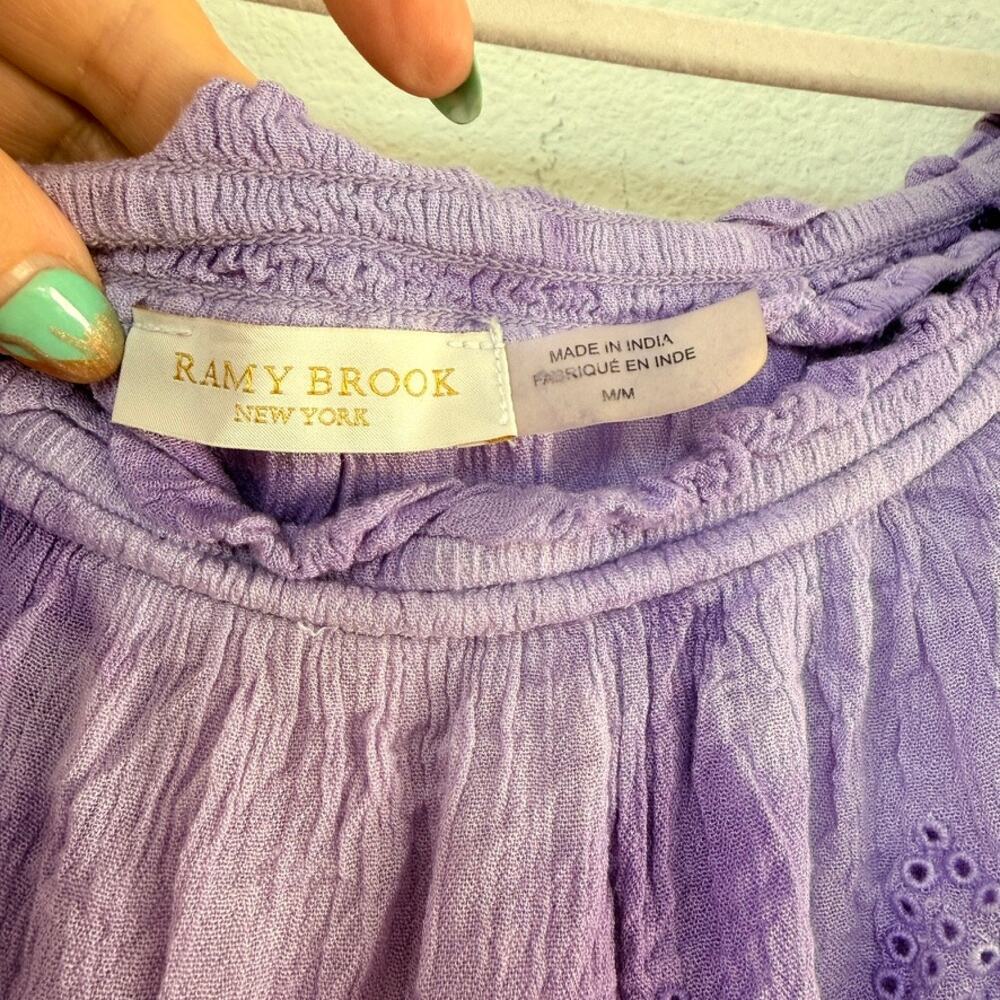 RAMY BROOK Off Shoulder Boho Eyelet Mini Dress Purple Peasant Festival Medium - Picture 6 of 9